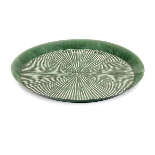 13.75" Round Etched Decorative Metal Tray